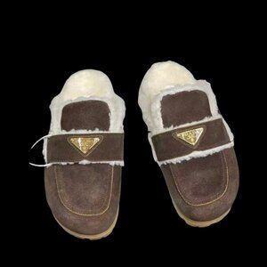 Prada Brown Wool-Cotton Slippers - Size 40
